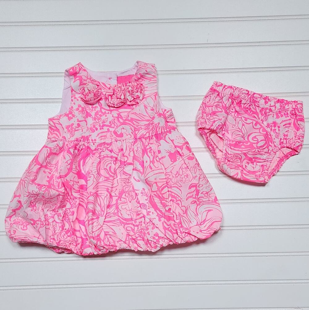 Lilly Pulitzer Baby Britta Bubble Dress Size 6-12 Months Pink & White